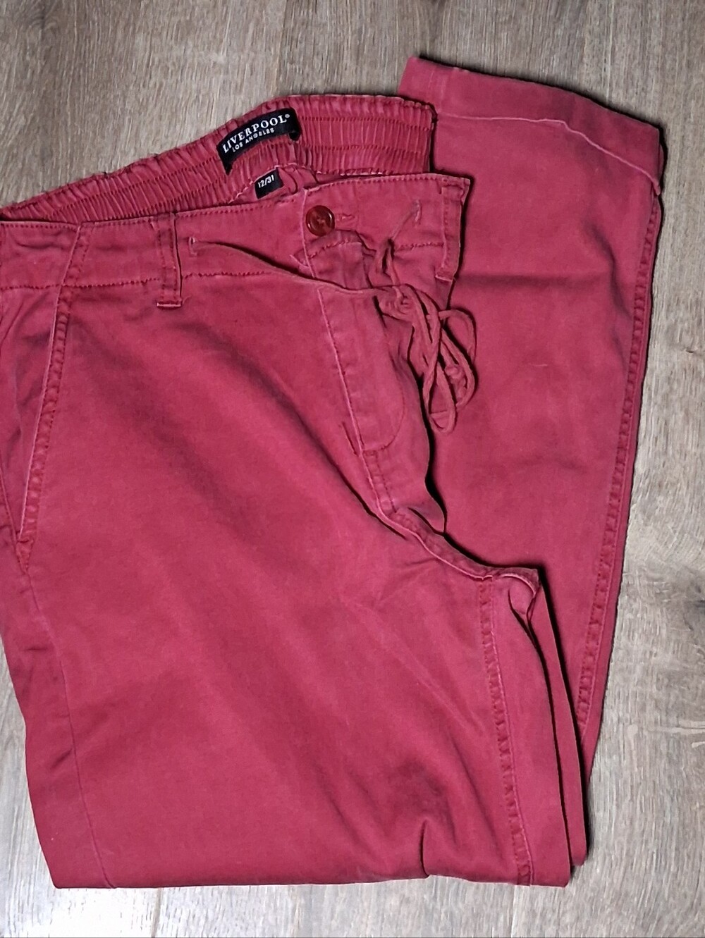Liverpool Los Angeles relaxed jogger trousers in a rich brick red/burgundy